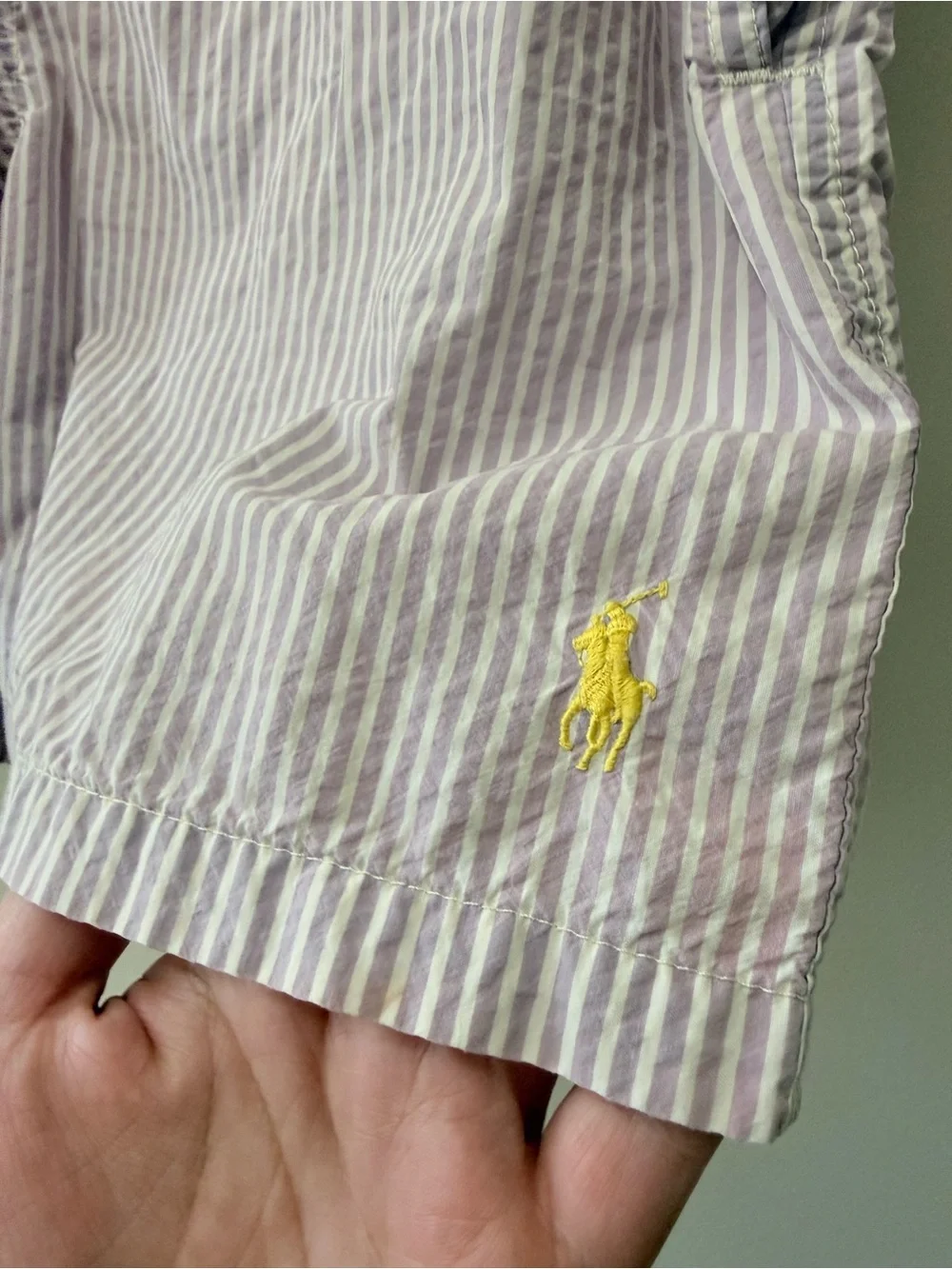 Polo Ralph Lauren Men's Swim Shorts Swimsuit Seersucker Pony Logo Purple White S